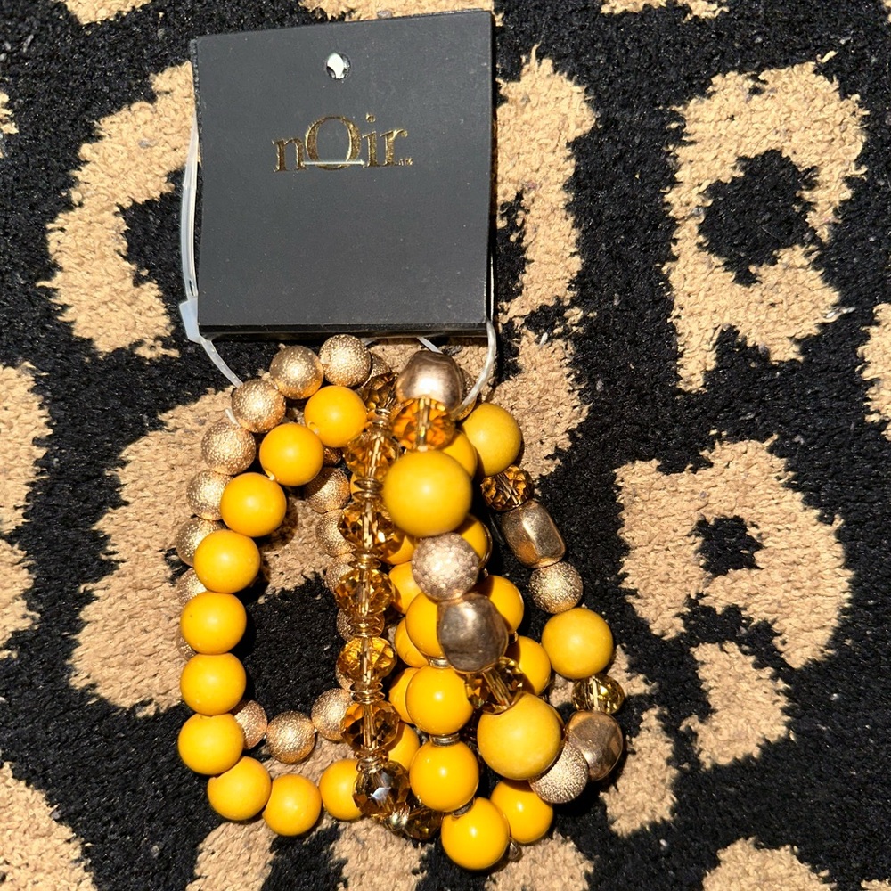 NWT Noir Yellow & Gold Beaded Bracelet Set OS